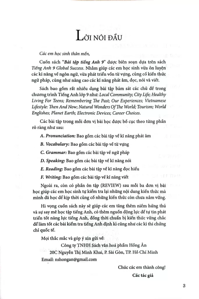 BÀI TẬP TIẾNG ANH LỚP 9 - ENGLISH EXERCISES 9 (Dùng kèm SGK Tiếng Anh 9 Global Success)